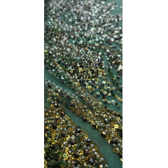 Tule Bordado com Pedrarias Premium Verde Floresta HT98091
